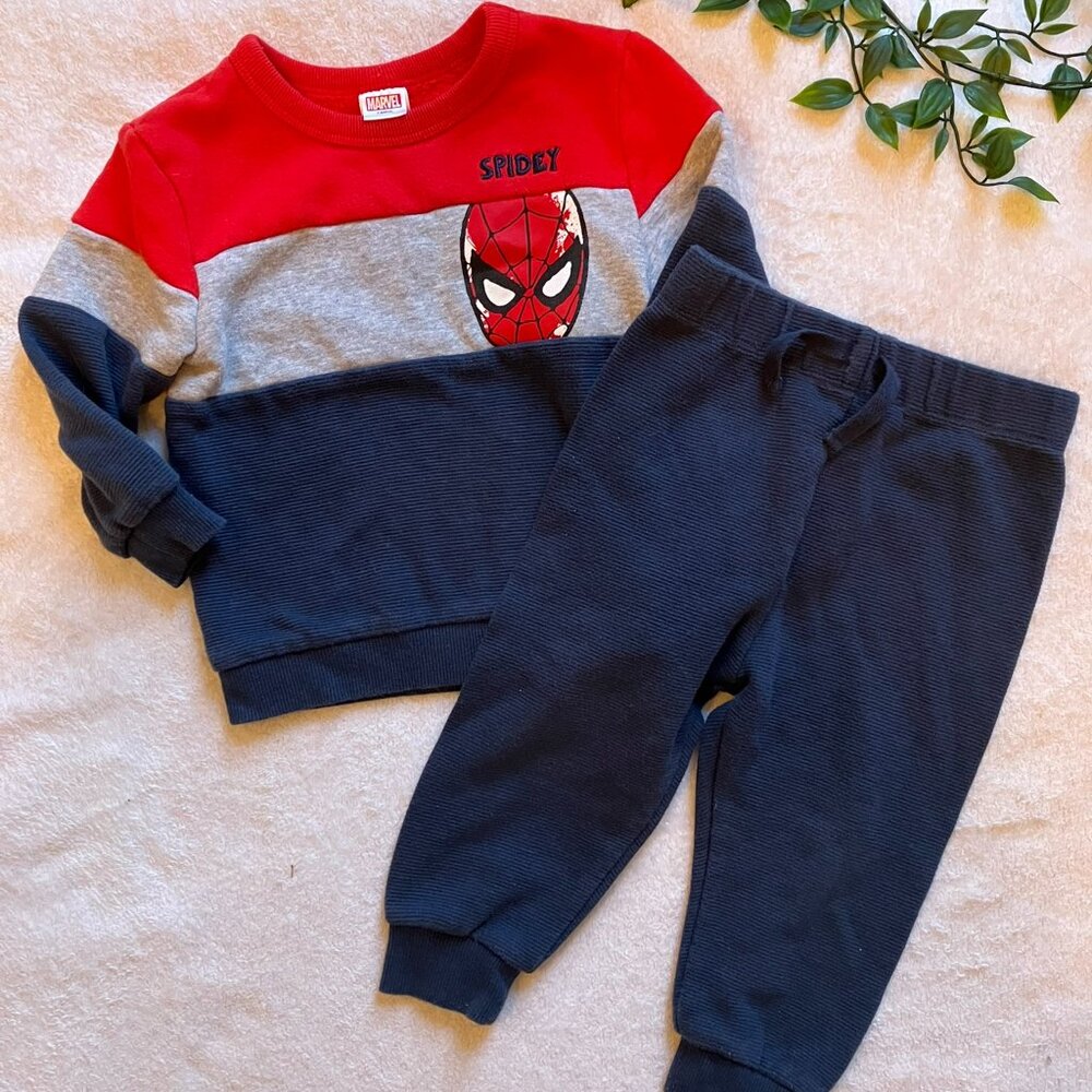Marvel Spider Man Toddler Outfit Set 18M Red Grey Jogger Sweatshirt VGUC